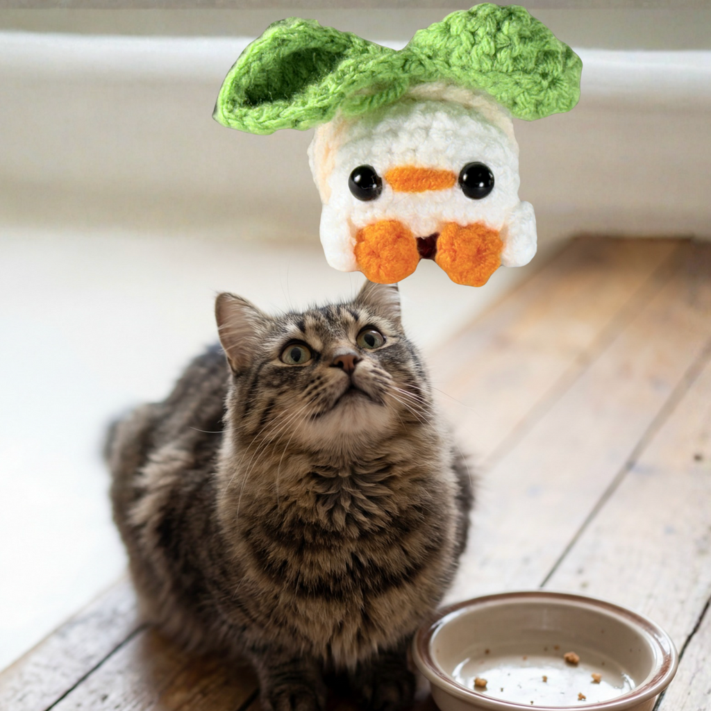 cat focused on Roberta the Hen Chunkle cat toy infused with Miracle Nip by Chunkle & Puff, enrichment play moment